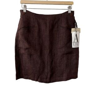 Anne Klein A line‎ 100% Linen Skirt Brown Vintage Woven Academia Chic
